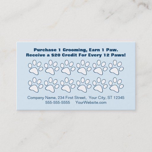 Customizable Pet Grooming Customer Loyalty Card Business Card Template