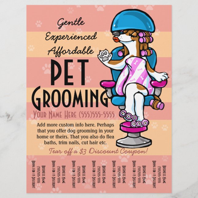Pet Grooming. Customizable Promotional Tear sheet (Front)