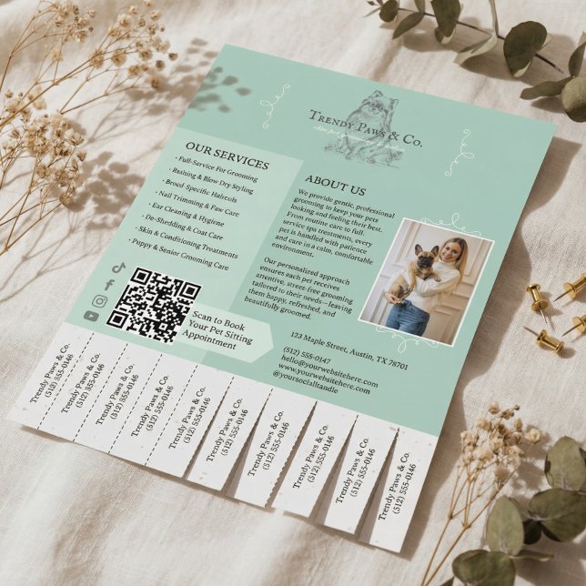 Pet Grooming Dog Cat Care Services Tear Off Tabs Flyer (Pet Grooming Dog Cat Care Services Tear Off Tabs Flyer)