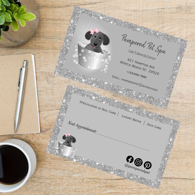 Pet Grooming Dog Glitter Business  Appointment Card (Creator Uploaded)