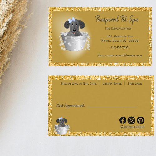 Pet Grooming Dog Glitter Business  Appointment Card