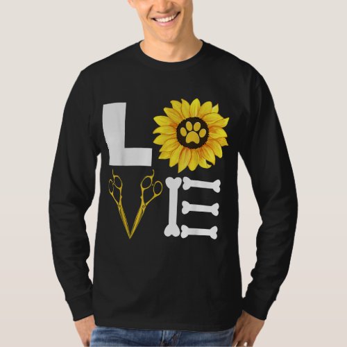 Pet Grooming Dog Sunflower Gift Design Idea Dog Lo T_Shirt