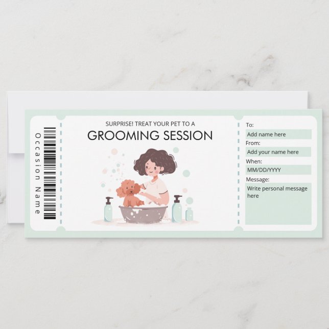 Pet Grooming Gift Certificate for pet or dog owner Invitation (Front)