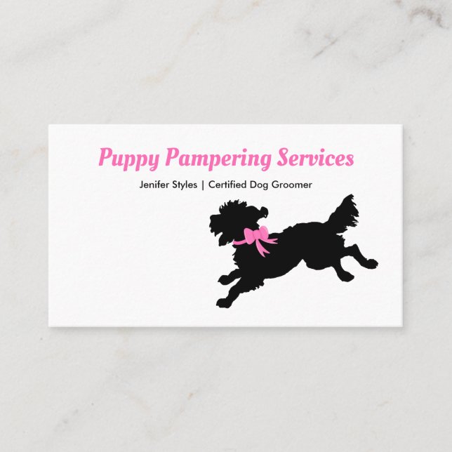 Pet Grooming Girly Pink Bow Cute Puppy Dog Appointment Card (Front)