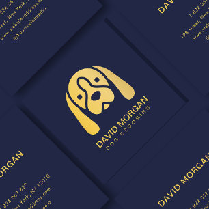 Pet Grooming Luxury Gold Dog Logo  Square Business Card