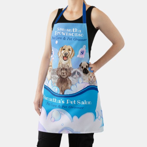 Pet Grooming Navy Blue Bubble Dogs Cats Spa Apron
