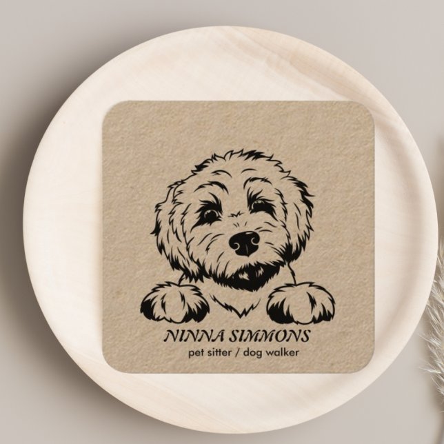 Pet Grooming Puppy Dog Animal Care Kraft Rustic Square Business Card (Creator Uploaded)