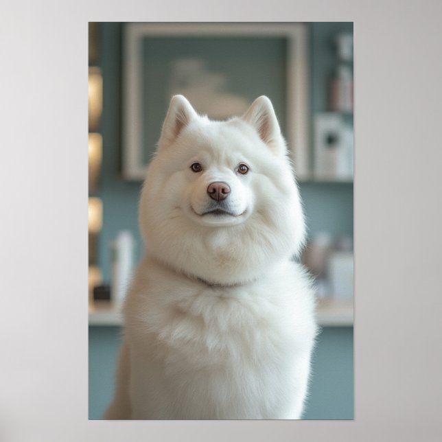 Pet Grooming Salon Boutique White Husky Portrait Poster (Front)