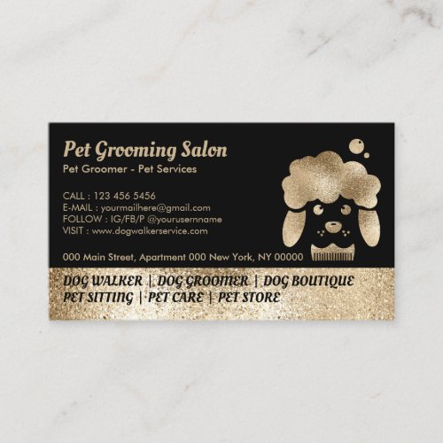 Pet Grooming Salon Gold Sparkling Business Card