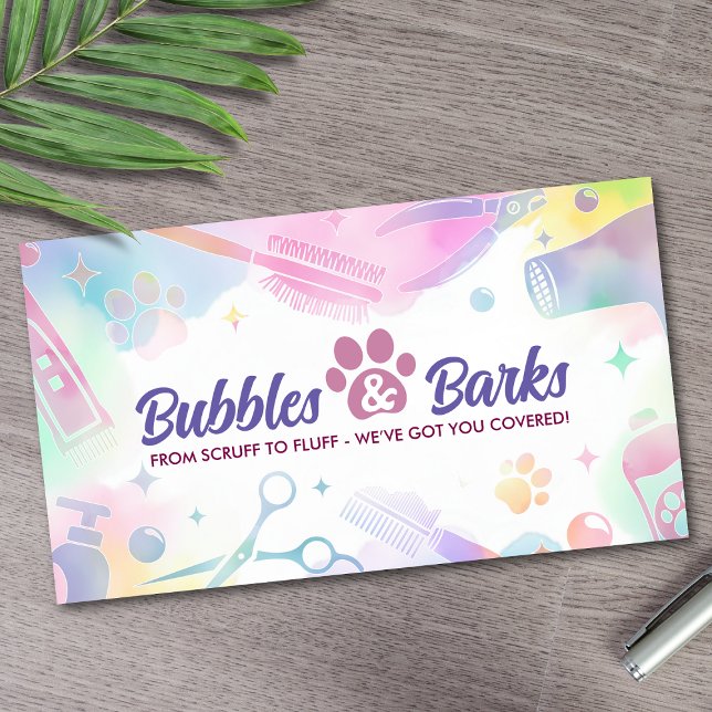 Pet Grooming Services - Watercolor art  Business Card (Creator Uploaded)