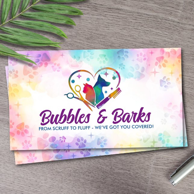 Pet Grooming Services - Watercolor art  Business Card (Creator Uploaded)