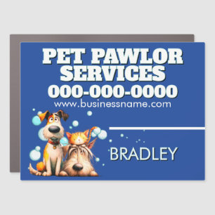 Pet grooming spa salon business mobile square blue car magnet