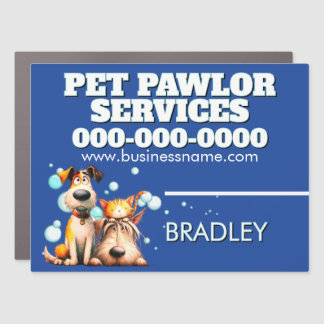 Pet grooming spa salon business mobile square blue car magnet