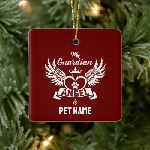 Pet Guardian Angel Custom Name with Photo Ceramic Ornament