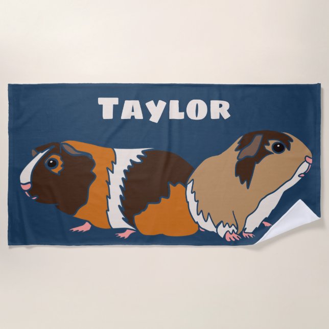 Pet Guinea Pigs Illustrations Personalized Beach Towel (Front)