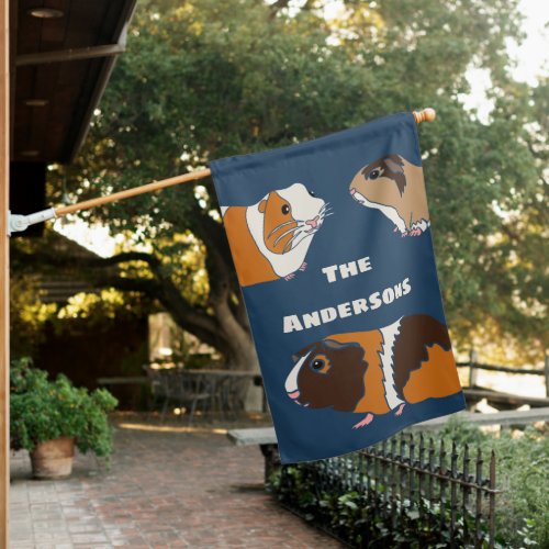 Pet Guinea Pigs Illustrations Personalized House Flag