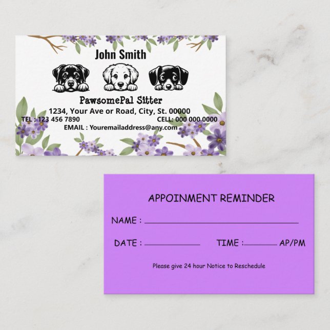 Pet Harmony Specialist: for your PawsomePal Sitter Appointment Card (Front/Back)