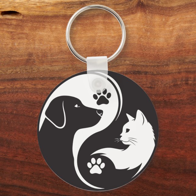 Pet Harmony Yin Yang Keychain - Soulful Cat & Dog  (Front)
