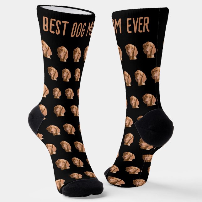 Pet Head Photo Black Pattern Best Dog Mom Ever Socks (Angled)