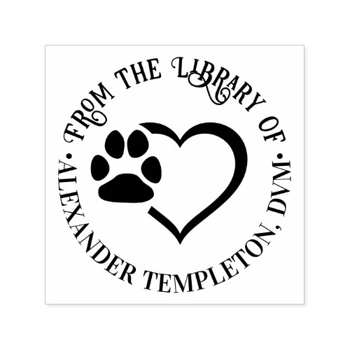 Pet Heart Paw Print From the Library of Name Self_inking Stamp