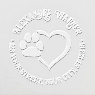 Pet Heart Paw Print Name Return Address Embosser