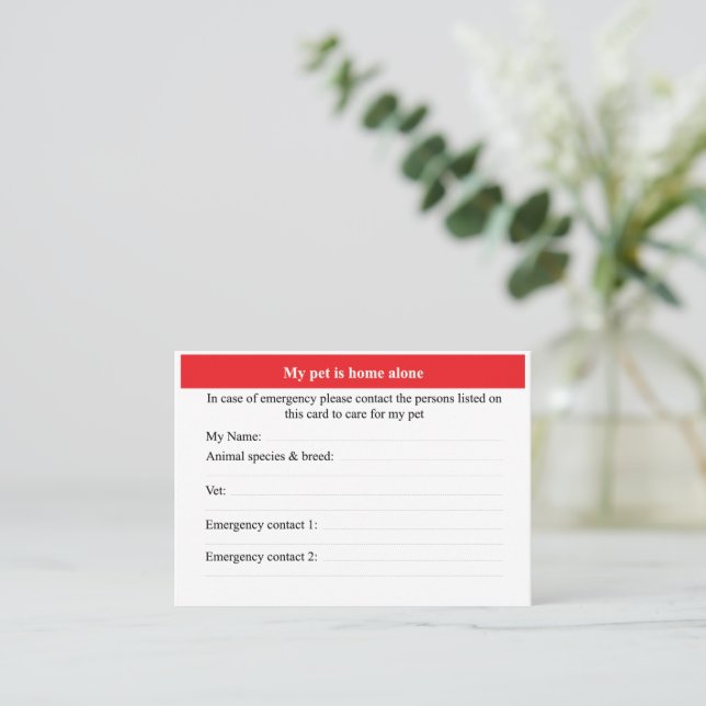 Pet Home Alone Business Card (Standing Front)