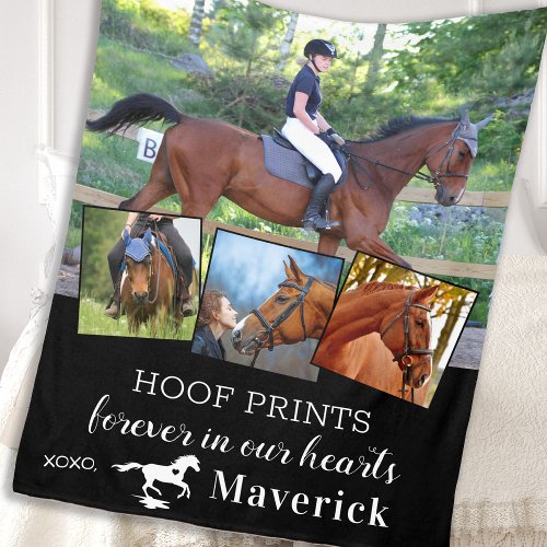 Pet Horse Memorial Personalized 4 Photo Collage Fleece Blanket