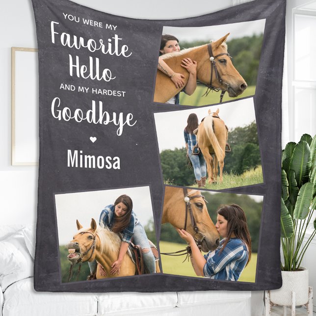 Pet Horse Memorial Personalized Photo Collage Fleece Blanket (Creator Uploaded)