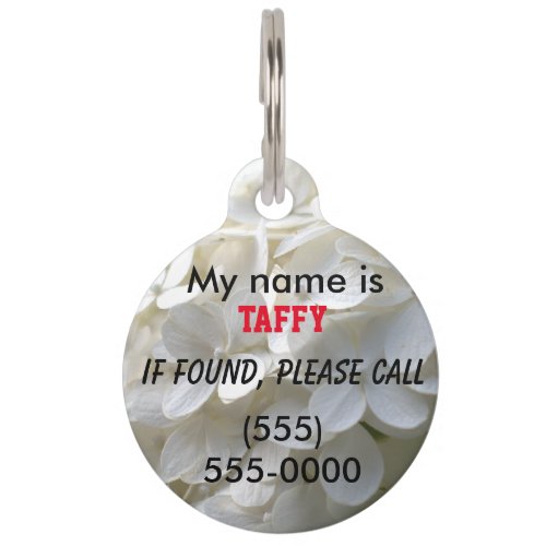 Pet ID Alert Tags White Hydrangea Floral