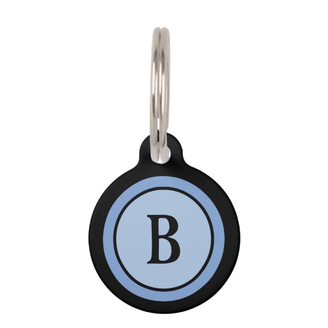 Pet ID Tag -Black & Blue Monogram (Front)