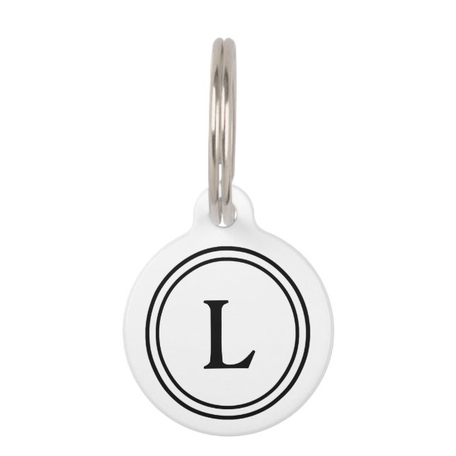 Pet ID Tag - Black & White with Monogram (Front)