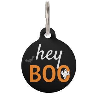 Pet ID Tag - hey BOO Ghost / Bats BLK