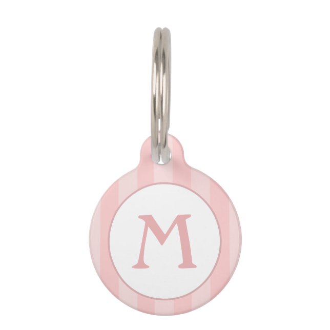 Pet ID Tag - Pink Stripes with Monogram (Front)