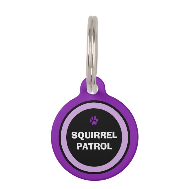 Pet ID Tag - Purple & Black - Squirrel Patrol (Front)