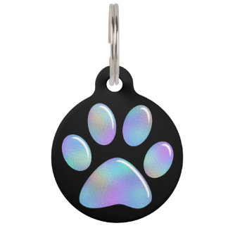Pet ID Tag - Rainbow Iridescent Paw Print