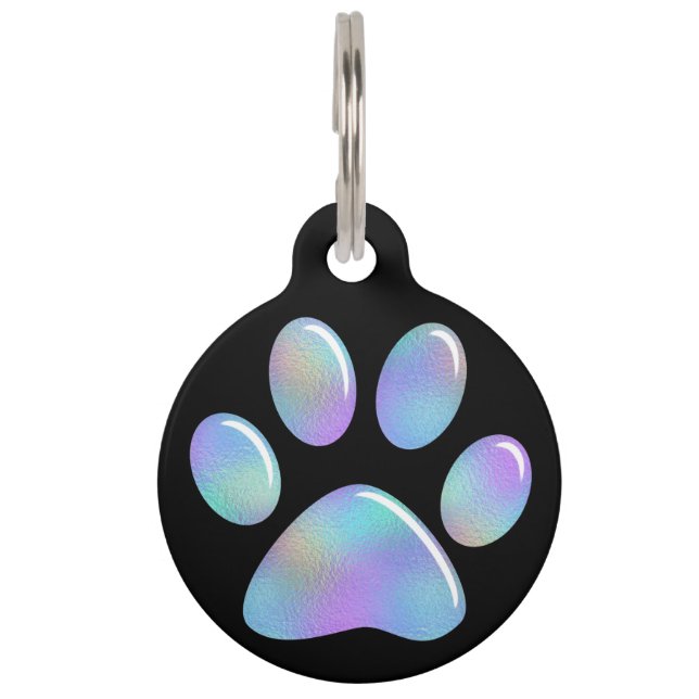 Pet ID Tag - Rainbow Iridescent Paw Print (Front)