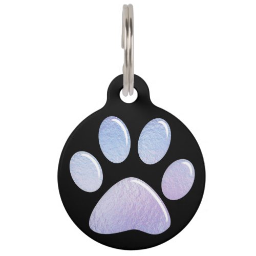 Pet ID Tag _ Rainbow Iridescent Paw Print Pastel