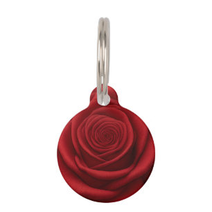 Pet ID tag - Red Rose Flower