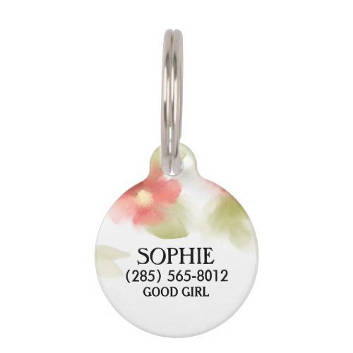 Pet ID Tag _ Soft Red Floral Pattern
