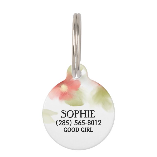 Pet ID Tag - Soft Red Floral Pattern (Front)