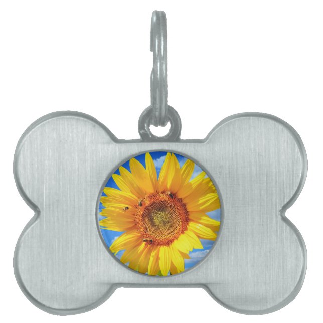 Pet ID Tag with Sunflower and Bees (Front)