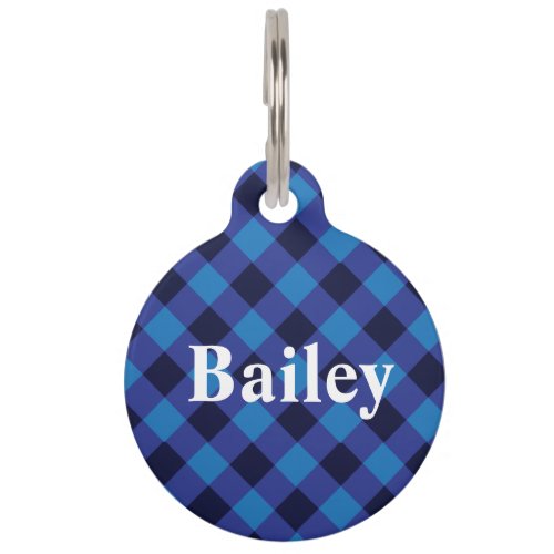 Pet Identification Tag _ Royal Blue Plaid