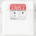 Pet Inside Alert Square Sticker | Zazzle