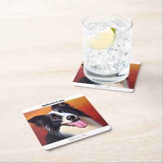 Pet Keepsake Cute Border Collie Portrait Square Paper Coaster