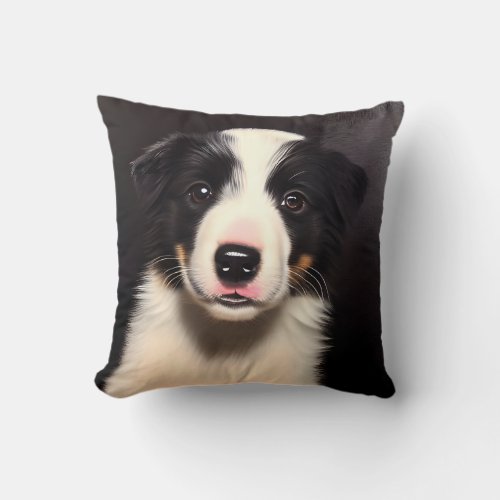 Pet Keepsake Cute Border Collie Puppy Portrait Throw Pillow