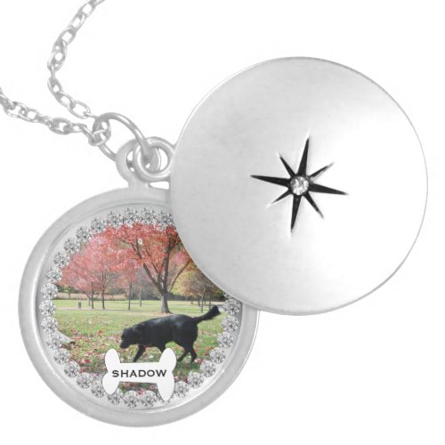 Pet Keepsake Gift Photo Name Faux Diamonds Locket Necklace