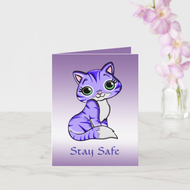 Pet Kitty Cat Says Stay Safe Blank Card