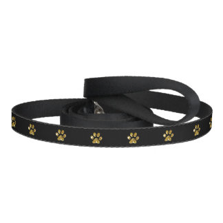 Pet Leash Gold Bling Paw Prints on Black