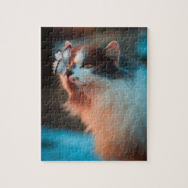 Pet Life | Cute Cat with Butterfly on Nose Photo Jigsaw Puzzle (Vertical)