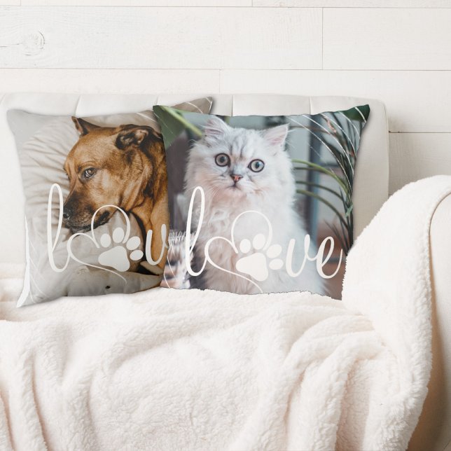 Pet Life Love | Paw Print Heart Reversible 2-Photo Throw Pillow (Creator Uploaded)